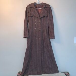 Vintage Mar-Lo Montreal Elegant Purple Brown Stripe Wool Maxi Coat Double Breast